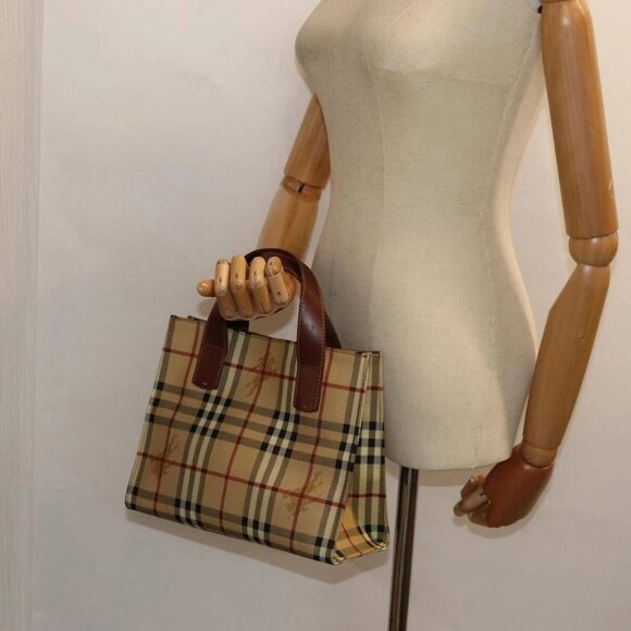 BURBERRY Nova Check Hand Bag PVC Leather Beige Auth - Picture 1 of 16